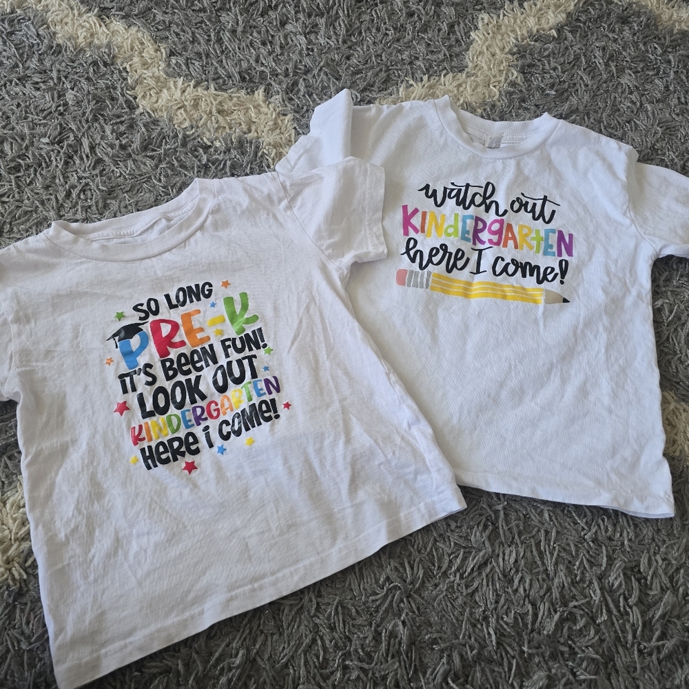 Kids White Graphic T-Shirts - Kindergarten Theme 5T